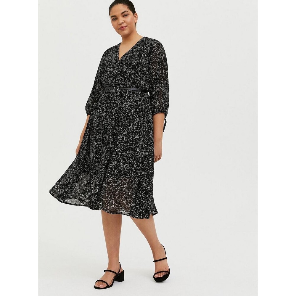 Torrid Wrap Dress Women's Size 26 Black/White Polka Dot Print V-Neck Long Sleeve